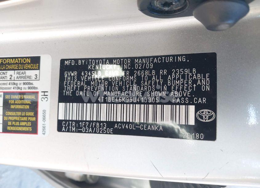 Photo 9 of 2009 Toyota Camry LE (VIN 4T1BE46K99U413305)