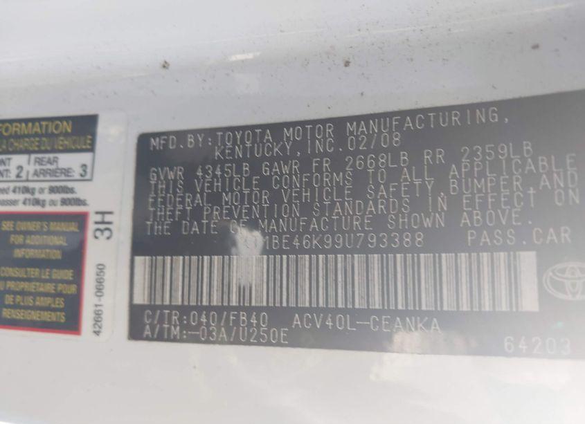 Photo 9 of 2009 Toyota Camry LE (VIN 4T1BE46K99U793388)