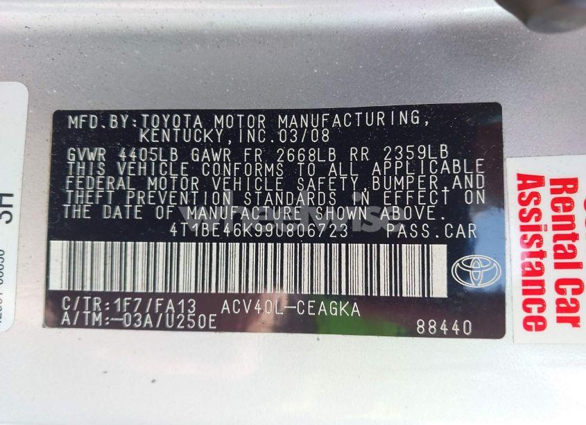 Photo 9 of 2009 Toyota Camry XLE (VIN 4T1BE46K99U806723)
