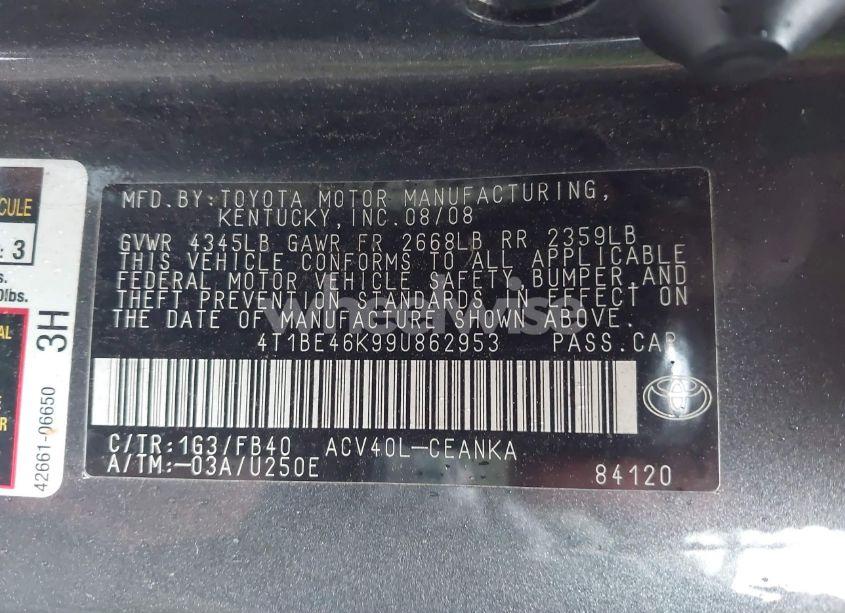 Photo 9 of 2009 Toyota Camry LE (VIN 4T1BE46K99U862953)