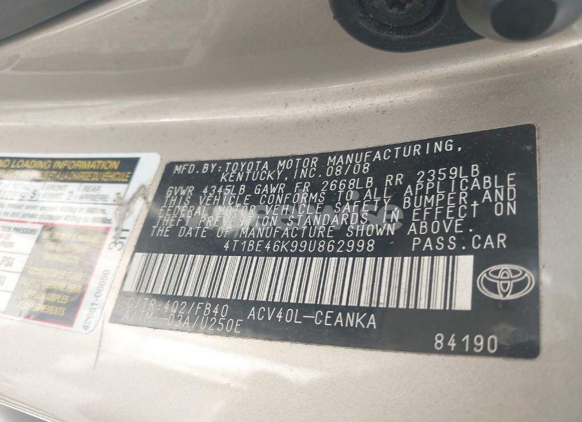 Photo 9 of 2009 Toyota Camry LE (VIN 4T1BE46K99U862998)