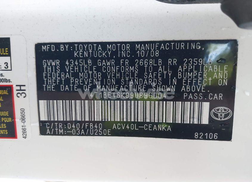 Photo 9 of 2009 Toyota Camry LE (VIN 4T1BE46K99U896004)