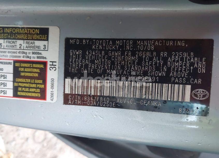 Photo 9 of 2009 Toyota Camry LE/SE/XLE (VIN 4T1BE46K99U896391)