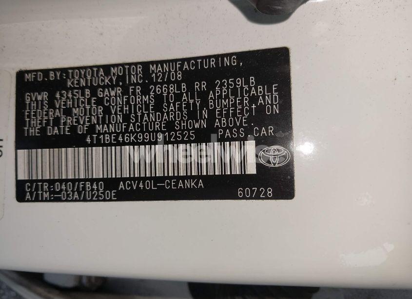 Photo 9 of 2009 Toyota Camry LE (VIN 4T1BE46K99U912525)