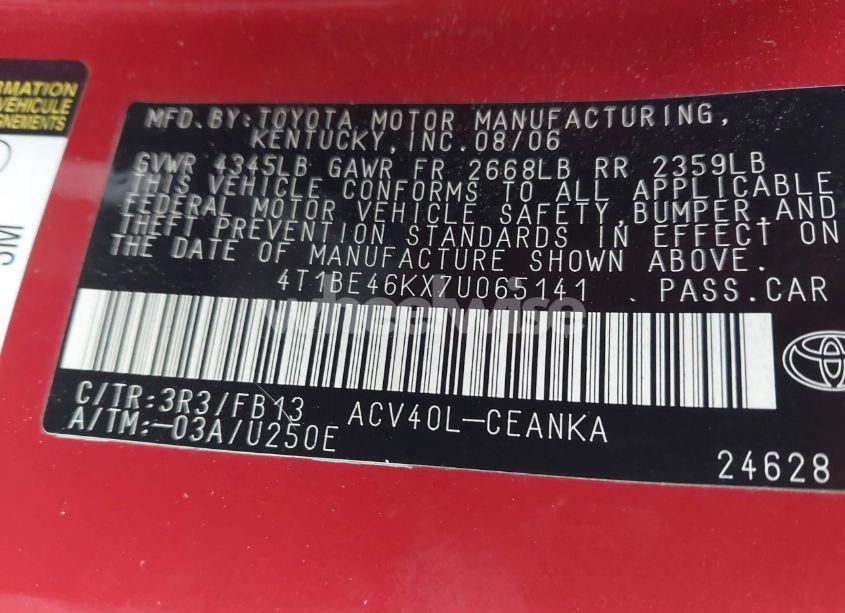 Photo 9 of 2007 Toyota Camry LE (VIN 4T1BE46KX7U065141)