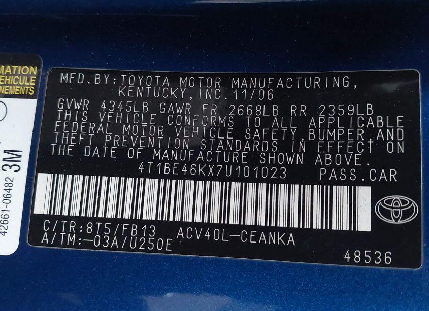 Photo 9 of 2007 Toyota Camry LE (VIN 4T1BE46KX7U101023)