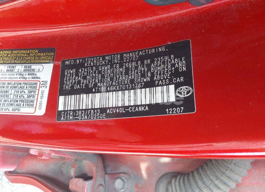 Photo 9 of 2007 Toyota Camry LE (VIN 4T1BE46KX7U131767)