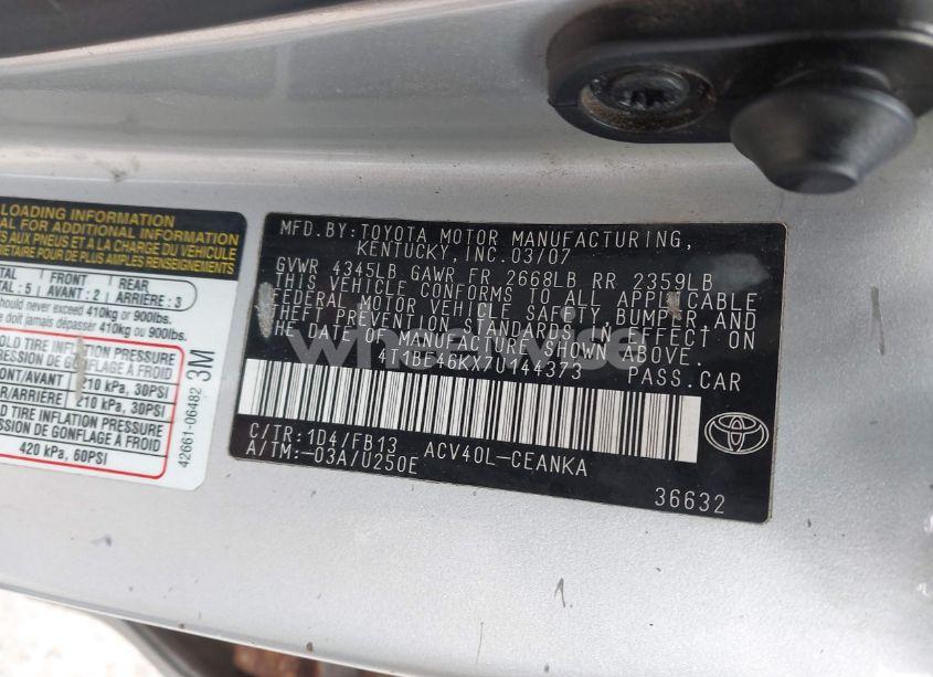 Photo 9 of 2007 Toyota Camry LE (VIN 4T1BE46KX7U144373)