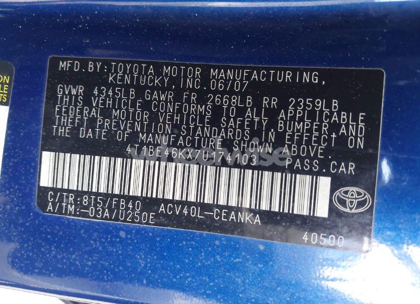 Photo 9 of 2007 Toyota Camry CE (VIN 4T1BE46KX7U174103)