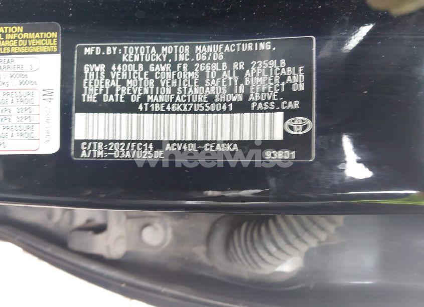 Photo 9 of 2007 Toyota Camry SE (VIN 4T1BE46KX7U550041)