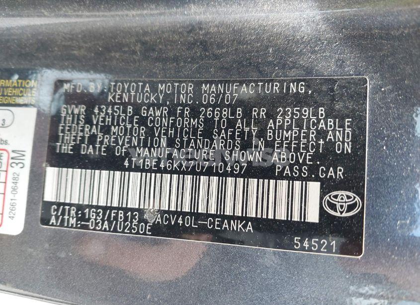 Photo 9 of 2007 Toyota Camry LE (VIN 4T1BE46KX7U710497)