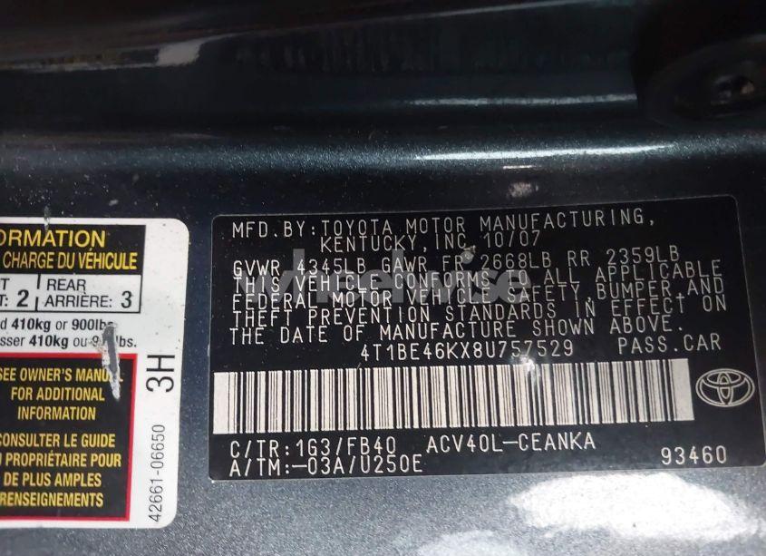 Photo 9 of 2008 Toyota Camry LE (VIN 4T1BE46KX8U757529)