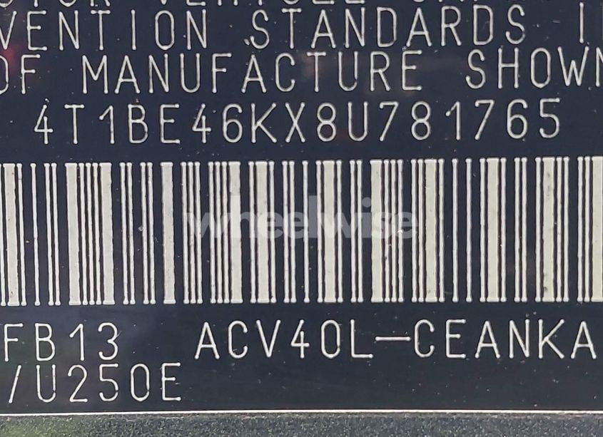 Photo 9 of 2008 Toyota Camry LE (VIN 4T1BE46KX8U781765)