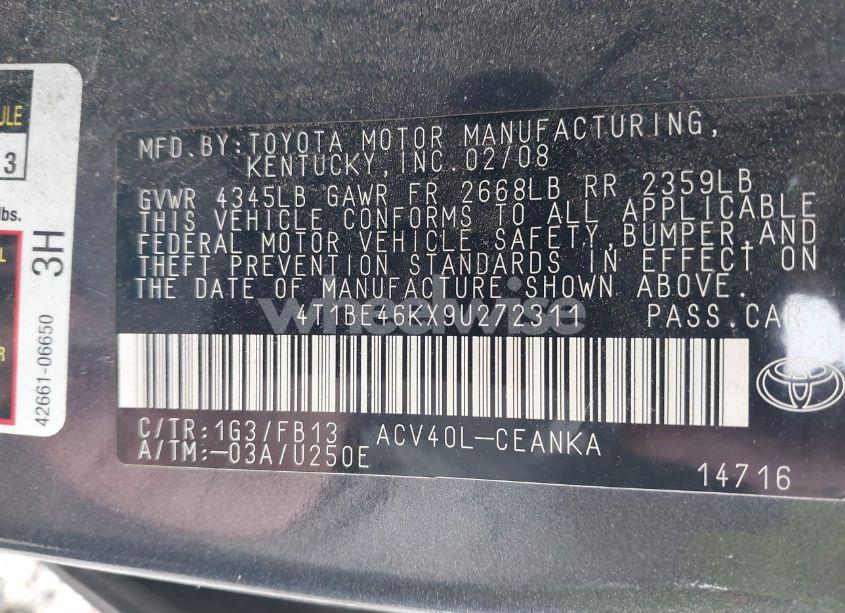 Photo 9 of 2009 Toyota Camry LE/SE/XLE (VIN 4T1BE46KX9U272311)