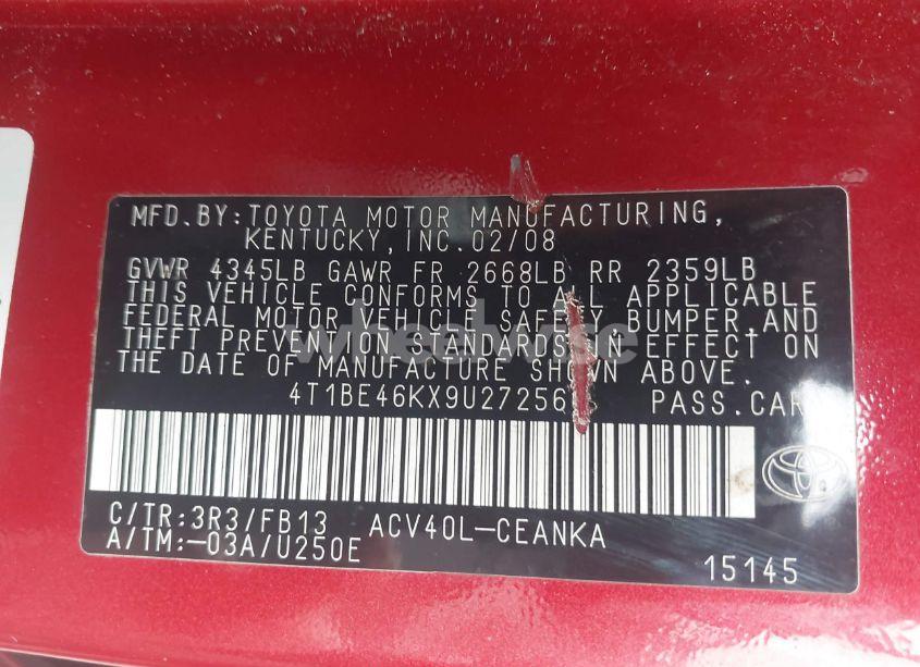 Photo 9 of 2009 Toyota Camry LE (VIN 4T1BE46KX9U272566)