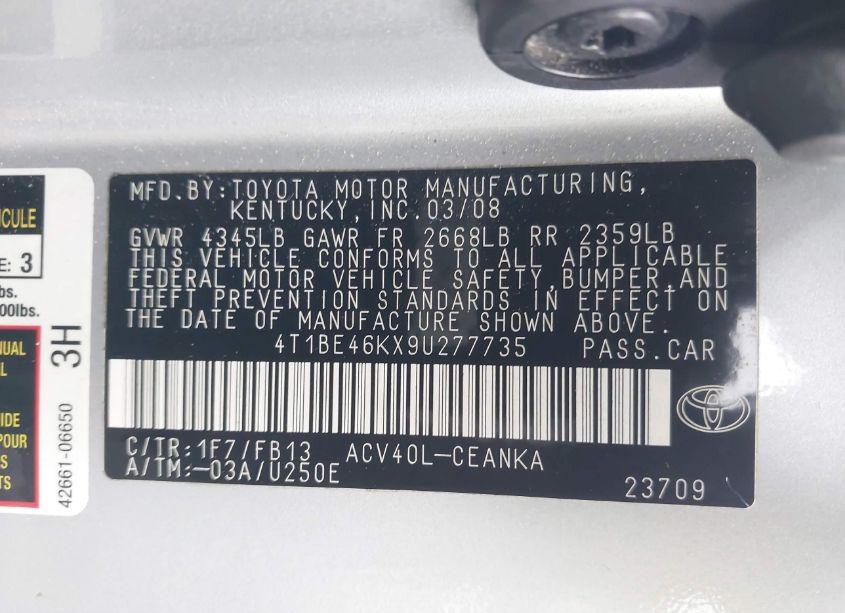 Photo 9 of 2009 Toyota Camry LE (VIN 4T1BE46KX9U277735)
