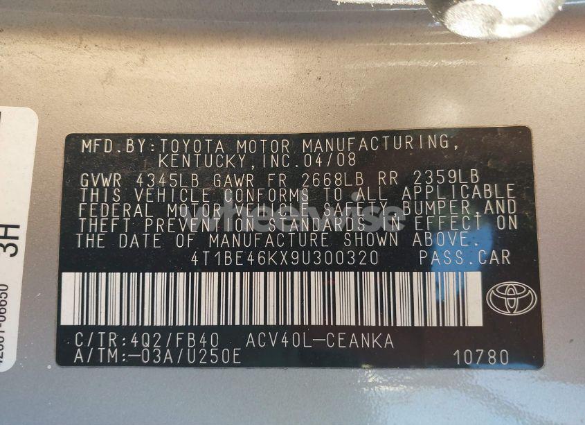 Photo 9 of 2009 Toyota Camry (VIN 4T1BE46KX9U300320)