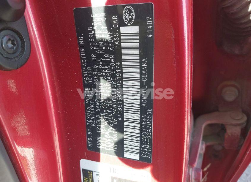 Photo 9 of 2009 Toyota Camry LE (VIN 4T1BE46KX9U319174)