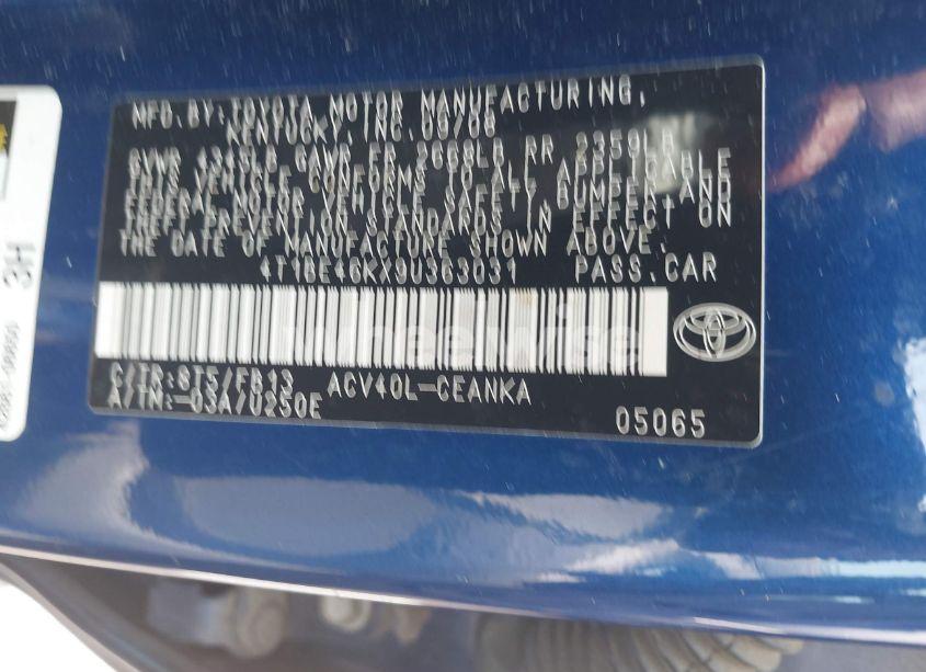 Photo 9 of 2009 Toyota Camry (VIN 4T1BE46KX9U363031)