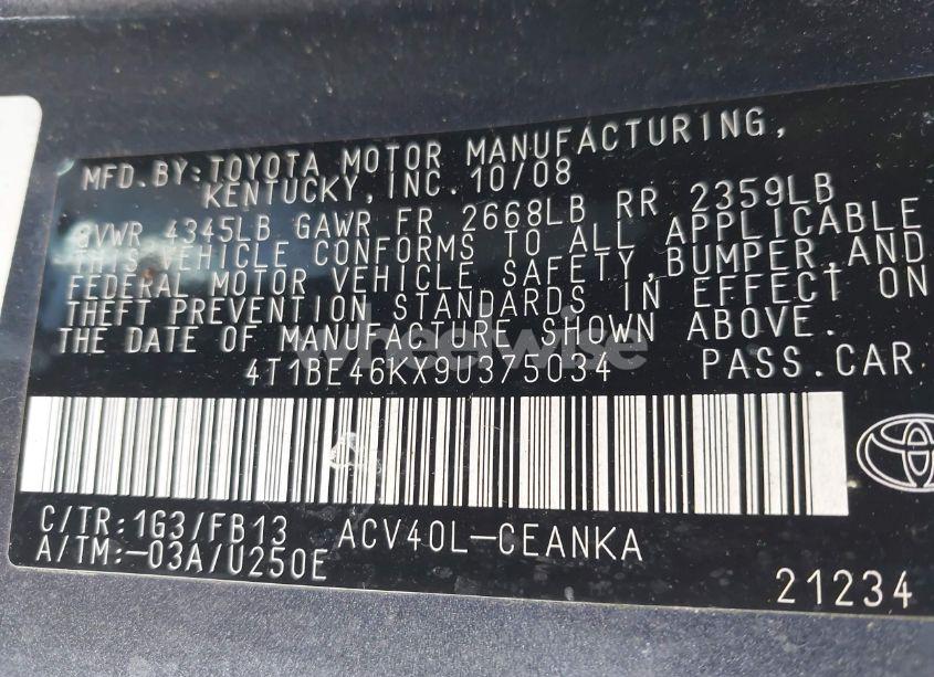 Photo 9 of 2009 Toyota Camry LE (VIN 4T1BE46KX9U375034)