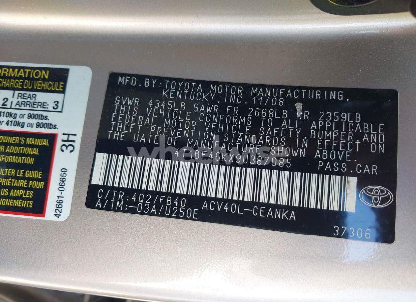 Photo 9 of 2009 Toyota Camry LE (VIN 4T1BE46KX9U387085)