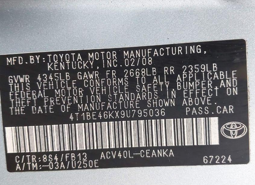 Photo 9 of 2009 Toyota Camry LE (VIN 4T1BE46KX9U795036)