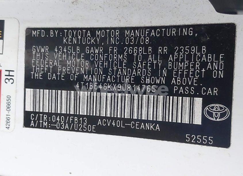 Photo 9 of 2009 Toyota Camry LE (VIN 4T1BE46KX9U814765)