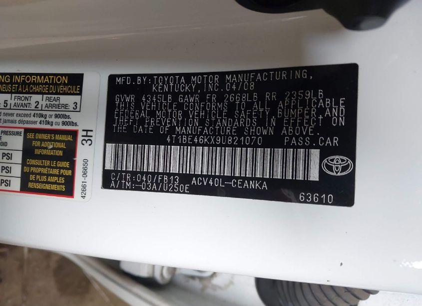 Photo 9 of 2009 Toyota Camry LE (VIN 4T1BE46KX9U821070)