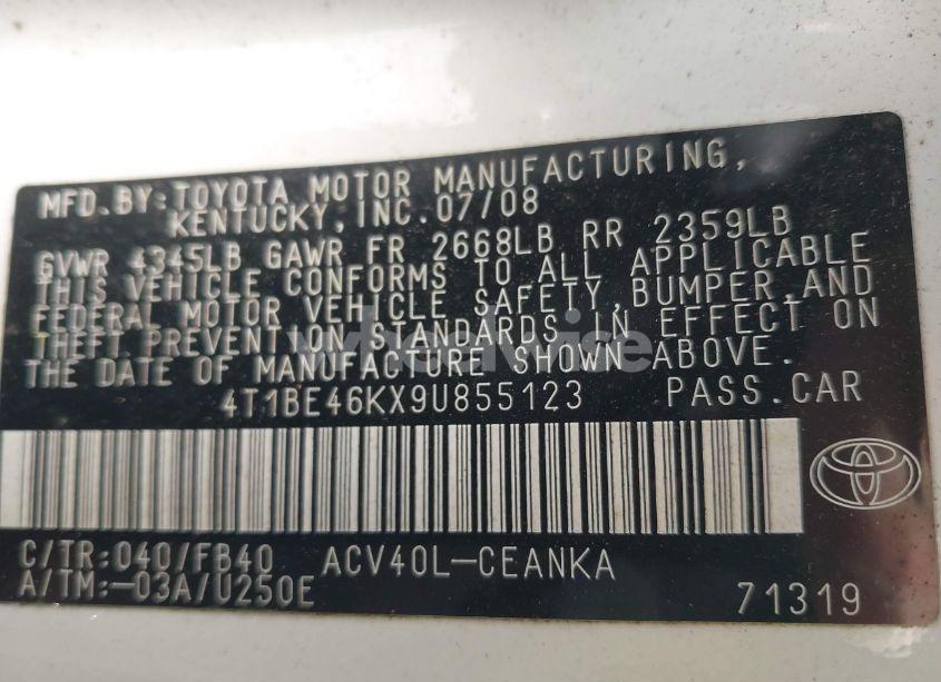 Photo 9 of 2009 Toyota Camry LE (VIN 4T1BE46KX9U855123)