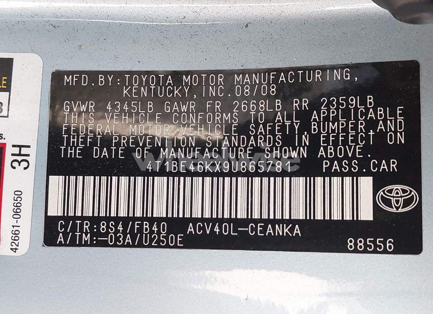 Photo 9 of 2009 Toyota Camry LE (VIN 4T1BE46KX9U865781)