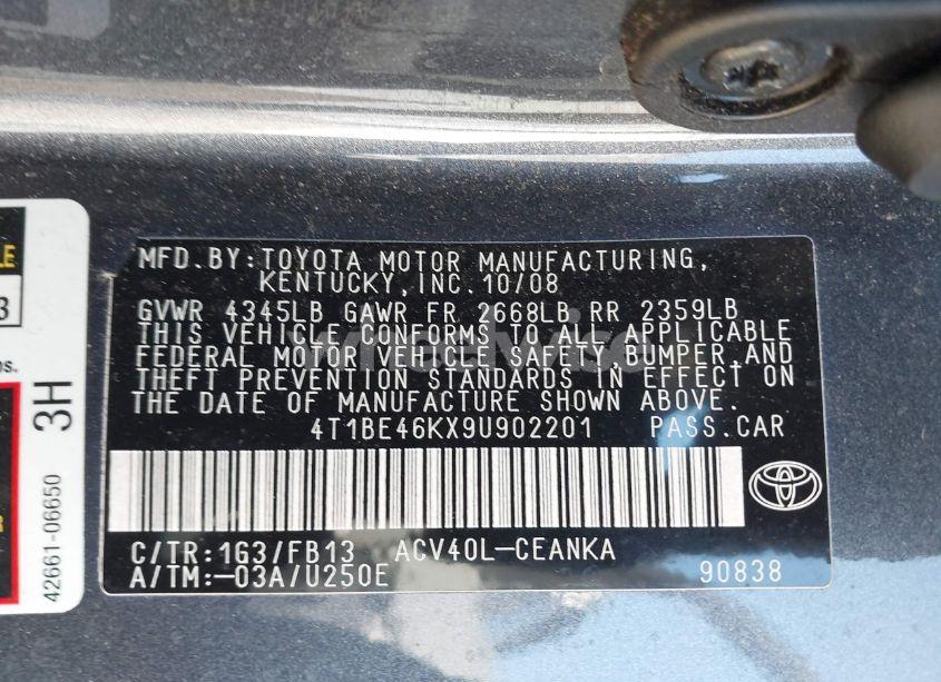 Photo 9 of 2009 Toyota Camry LE (VIN 4T1BE46KX9U902201)