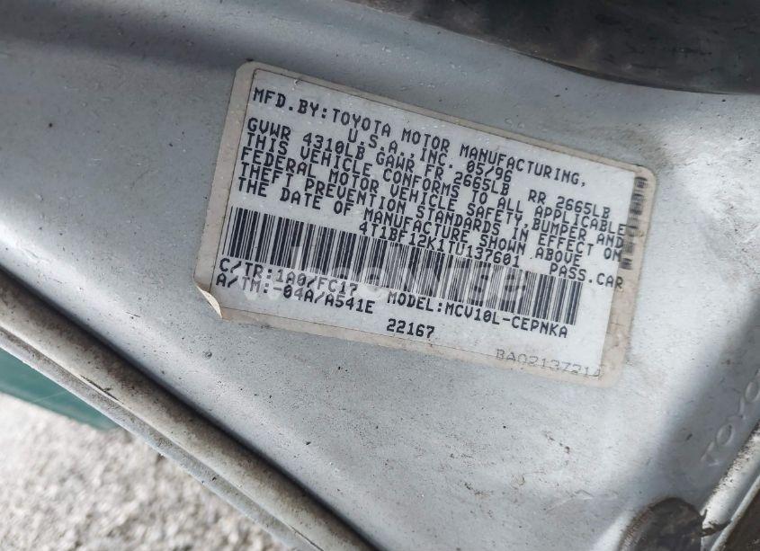 Photo 9 of 1996 Toyota Camry LE/XLE/SE (VIN 4T1BF12K1TU137601)