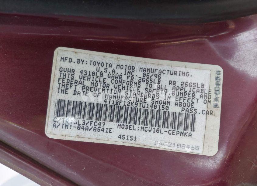 Photo 9 of 1996 Toyota Camry LE/XLE/SE (VIN 4T1BF12K9TU140150)
