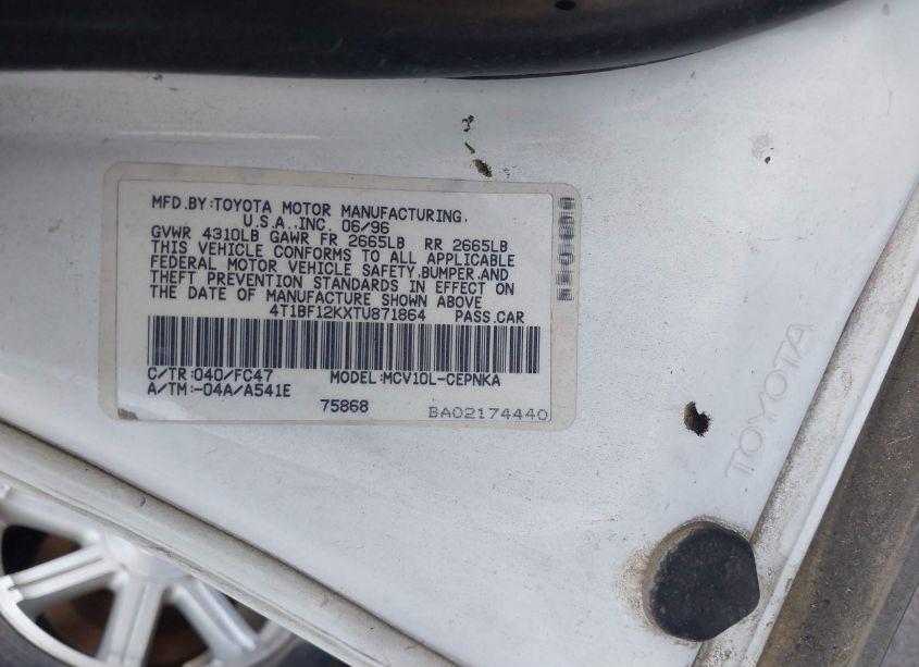 Photo 9 of 1996 Toyota Camry LE/XLE/SE (VIN 4T1BF12KXTU871864)