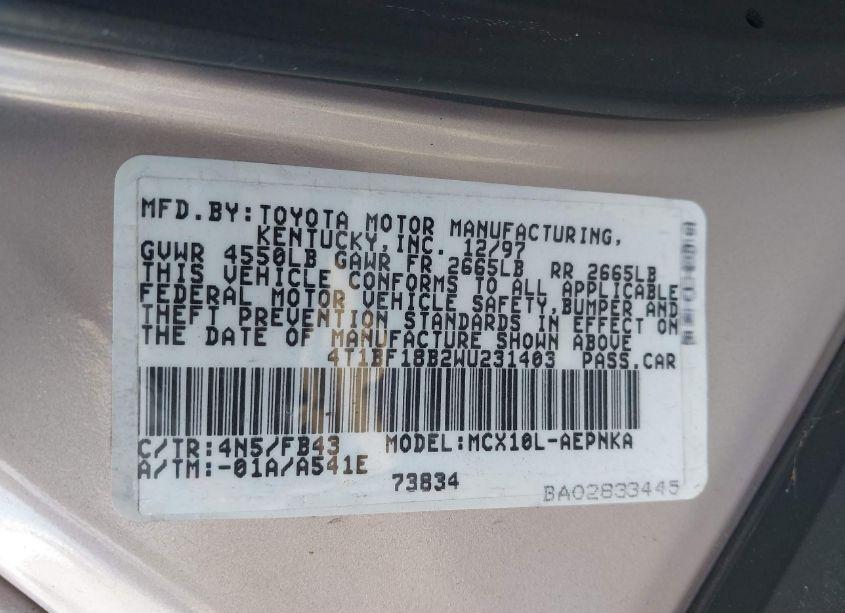 Photo 9 of 1998 Toyota Avalon XL (VIN 4T1BF18B2WU231403)