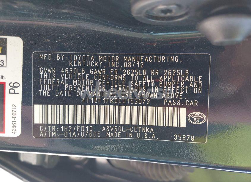 Photo 9 of 2012 Toyota Camry LE (VIN 4T1BF1FK0CU153072)