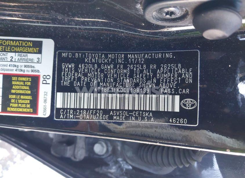 Photo 9 of 2012 Toyota Camry SE LIMITED EDITION (VIN 4T1BF1FK0CU198139)