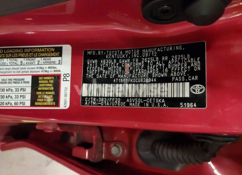 Photo 9 of 2012 Toyota Camry SE LIMITED EDITION (VIN 4T1BF1FK0CU620944)