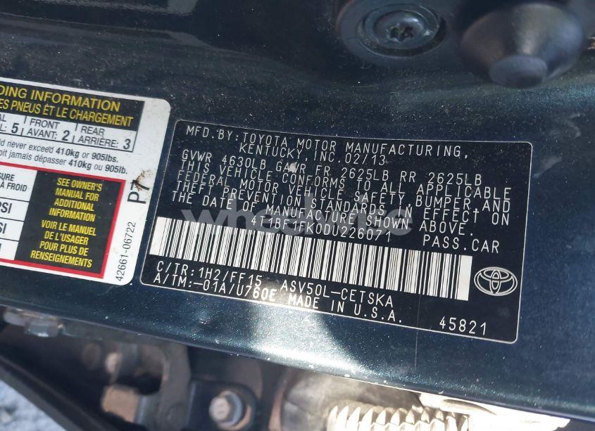 Photo 9 of 2013 Toyota Camry SE (VIN 4T1BF1FK0DU226071)