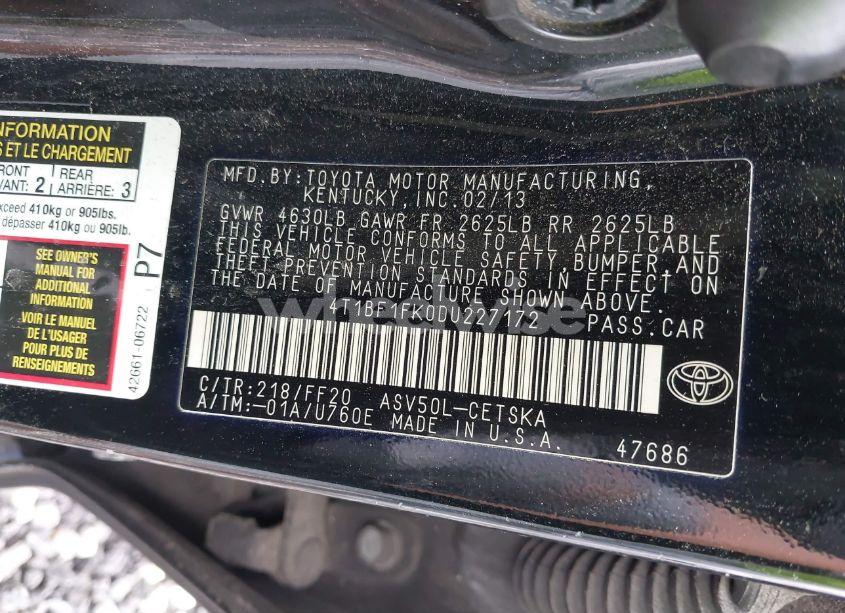 Photo 9 of 2013 Toyota Camry SE (VIN 4T1BF1FK0DU227172)