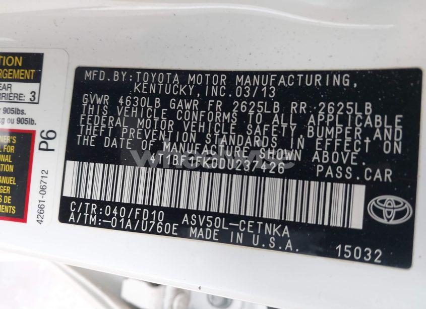 Photo 9 of 2013 Toyota Camry LE (VIN 4T1BF1FK0DU237426)