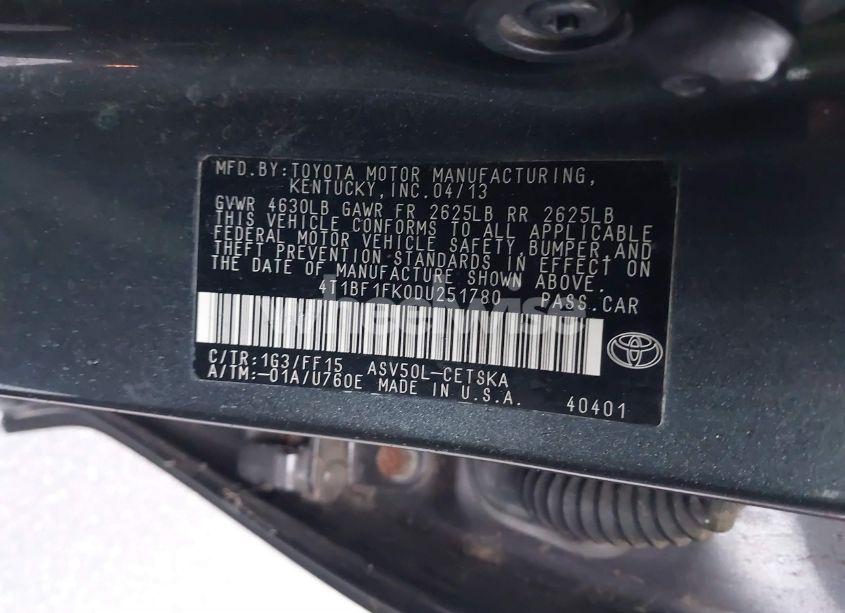 Photo 9 of 2013 Toyota Camry SE (VIN 4T1BF1FK0DU251780)