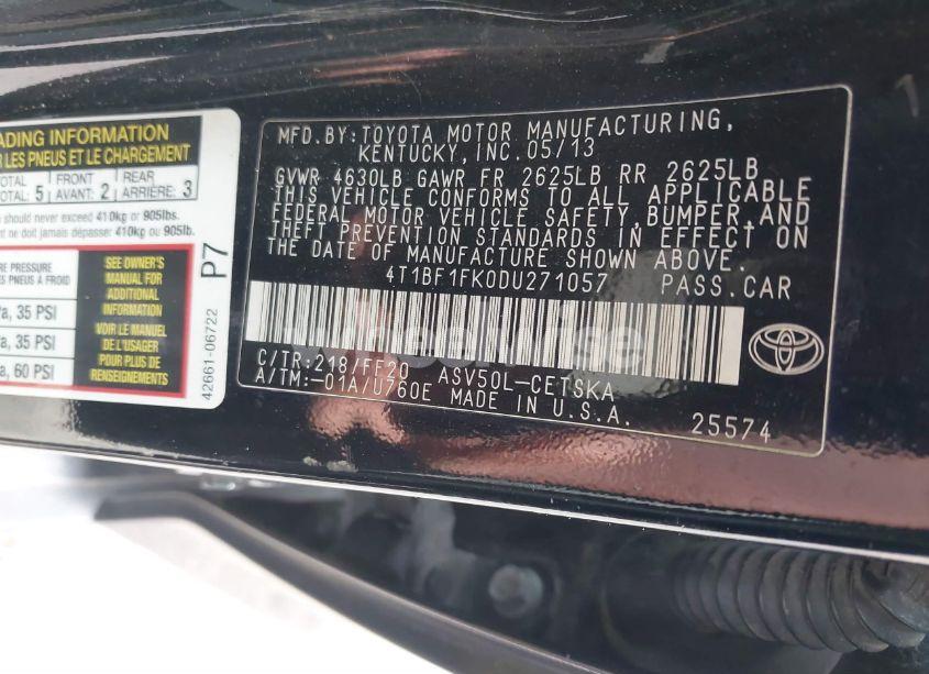 Photo 9 of 2013 Toyota Camry SE (VIN 4T1BF1FK0DU271057)
