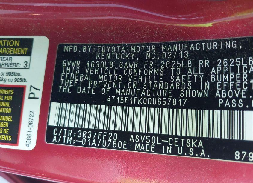 Photo 9 of 2013 Toyota Camry SE (VIN 4T1BF1FK0DU657817)