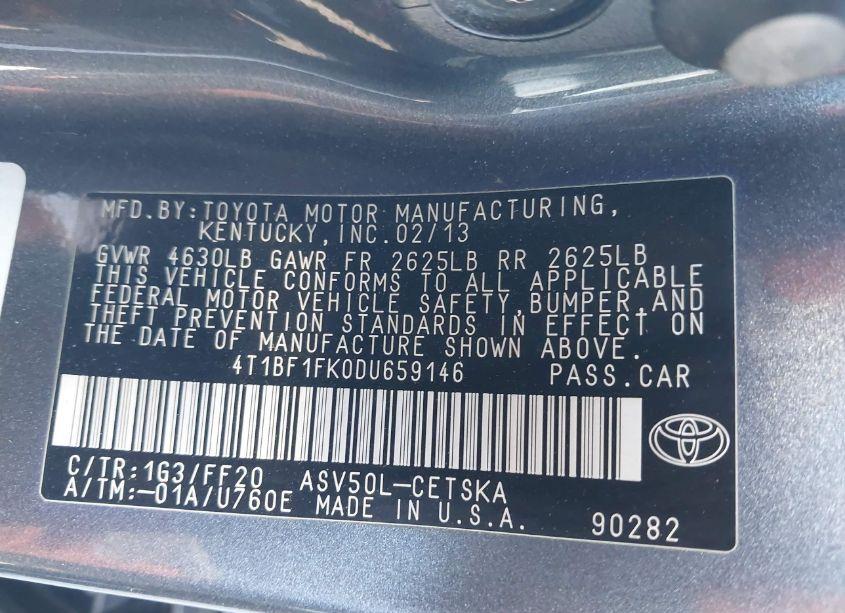 Photo 9 of 2013 Toyota Camry SE (VIN 4T1BF1FK0DU659146)