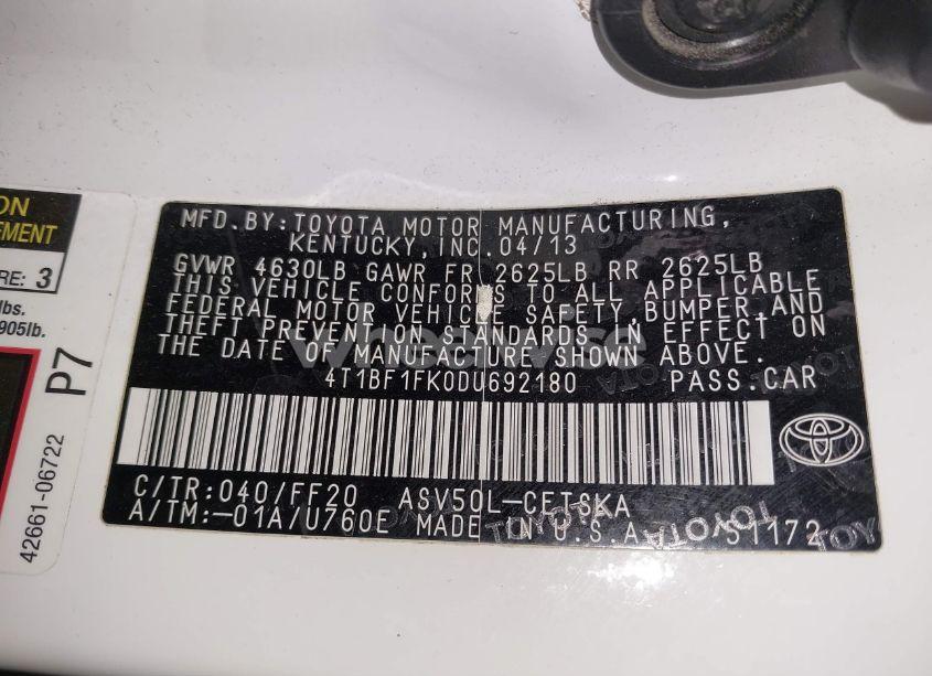 Photo 9 of 2013 Toyota Camry SE (VIN 4T1BF1FK0DU692180)