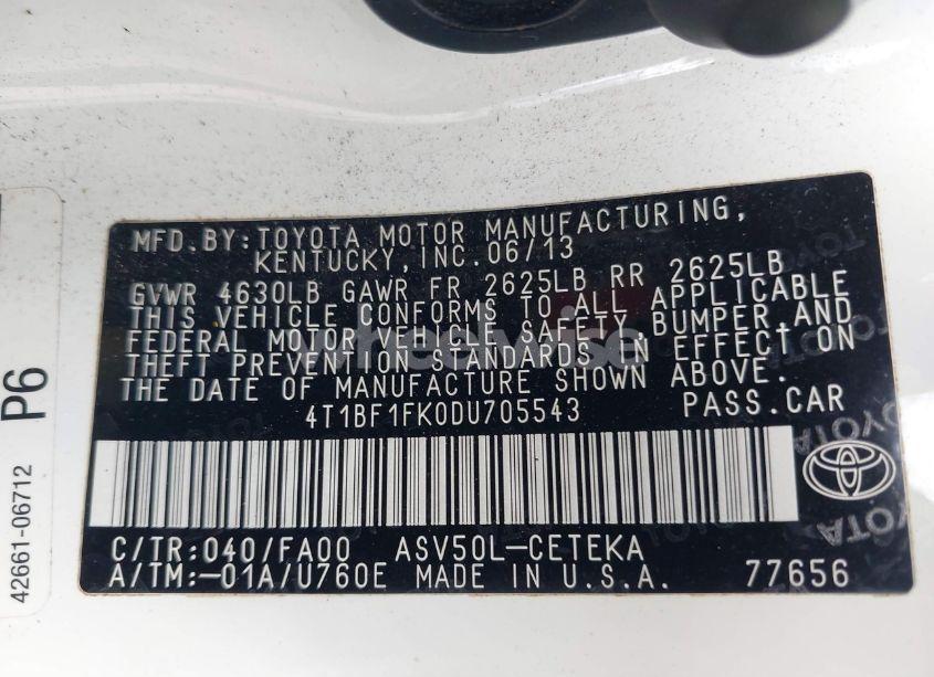 Photo 9 of 2013 Toyota Camry L (VIN 4T1BF1FK0DU705543)