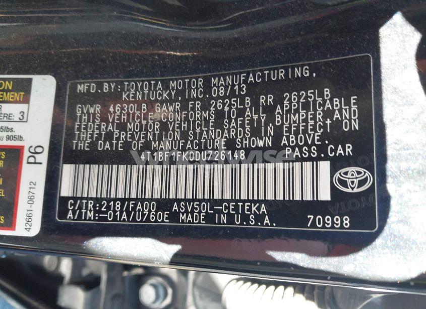 Photo 9 of 2013 Toyota Camry L (VIN 4T1BF1FK0DU726148)