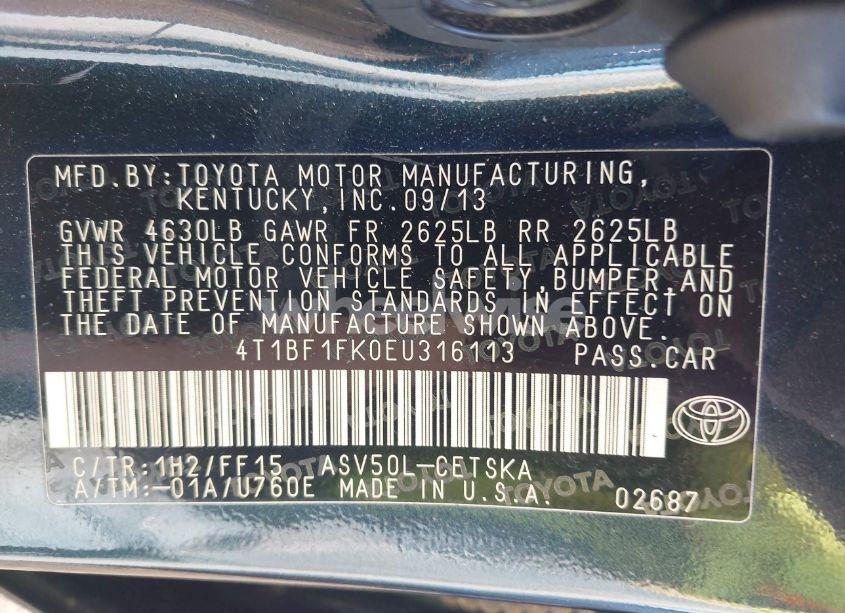 Photo 9 of 2014 Toyota Camry SE (VIN 4T1BF1FK0EU316113)