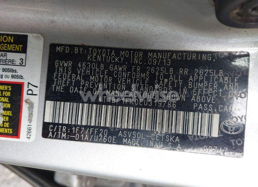 Photo 9 of 2014 Toyota Camry SE (VIN 4T1BF1FK0EU319786)